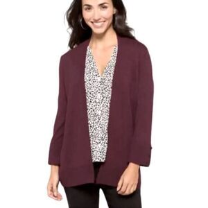 Evolution by Cyrus Myna Open Front Cardigan with Button Sleeve Detail in Ancho C